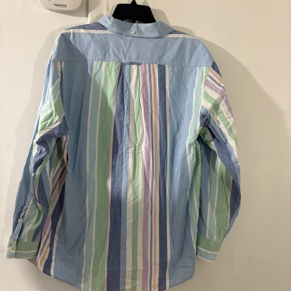 IZOD Saltwater Mens Sz L Button Up Multicolor Stripe Pastel Relaxed Preppy - Picture 2 of 12